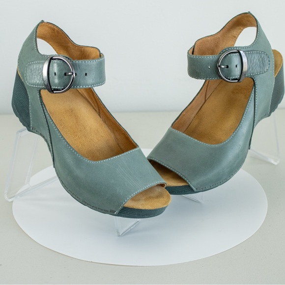 Dansko Tiana Teal Burnished Calf Leather Sandals Wedge Heel Women’s Shoes EU 36 - Picture 8 of 11